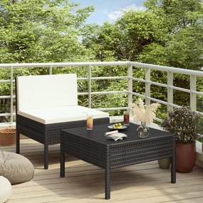 Set divani da giardino 2 pz con cuscini in polyrattan nero