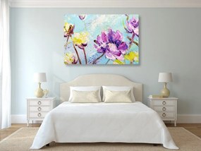 Stampa su tela – Fiori viola e gialli dipinti