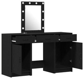 Set di toeletta 3 pezzi con led nero in legno ingegnerizzato