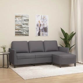 Divano A 3 Posti Con Poggiapiedi Grigio 180 Cm İn Similpelle /