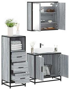 Set Mobili Da Bagno 3 Pz Grigio Sonoma İn Legno Multistrato /