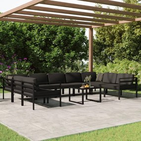 Set divani da giardino 10 pz con cuscini in alluminio antracite