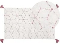 Tappeto tappetino Cotone Bianco 80 x 150 cm Rettangolare con Nappe Trapuntate Motivo Geometrico Orientale