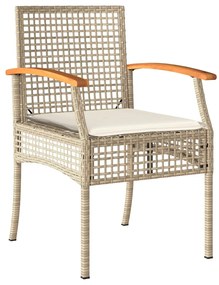 Set da pranzo da giardino 3 pz con cuscini beige in polyrattan