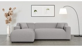 Divano angolare grigio chiaro (con penisola a sinistra e chaise lounge) rivestito in velluto a coste Martin – Ropez