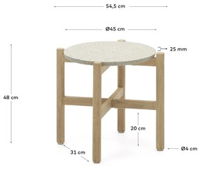 Kave Home - Tavolino Pola in cemento e legno massello di eucalipto Ã˜ 50 cm FSC