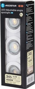 Aigostar - Set da 3 faretti da incasso LED, 1x GU10/4,5 W/230 V, 4000 K, bianco