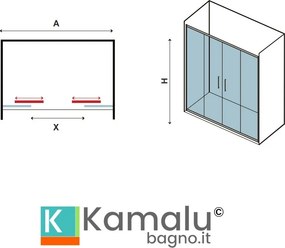 Nicchia doccia 150 cm doppio scorrevole vetro 8mm altezza 200h | KEL6000 - KAMALU