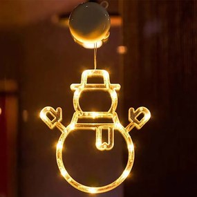 Decorazione per finestre Pupazzo di neve natalizio luminoso Led a ciondolo con ventosa Bianco caldo a batteria Wisdom