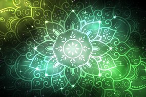 Quadro su tela – Mandala con sfondo galattico in sfumature di verde