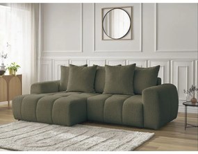 Divano angolare color kaki allungabile/con contenitore (con penisola a sinistra/con chaise lounge) con rivestimento in bouclé Roxelane – Bobochic Paris