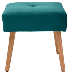 Sgabello basso in tessuto velluto blu petrolio e legno massello chiaro H46 cm GUESTA