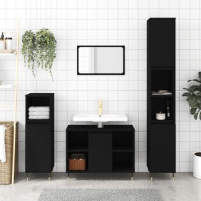Set Mobili Da Bagno 3 Pz Nero İn Legno Multistrato /