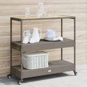 Carrello Da Bar 3 Livelli Grigio Polyrattan E Massello Acacia /