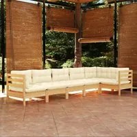 Set Divani da Giardino 6 pz con Cuscini Crema in Massello di Pino 3096394