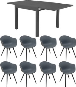 JERRI - set tavolo in alluminio cm 90/180 x 90 x 75 h con 8 Poltrone Dynamo