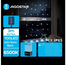 Aigostar - Catena di Natale solare a LED 100xLED/8 funzioni 4x1m IP65 bianco freddo