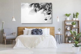Quadro su tela – Volto femminile di moda con elementi astratti in bianco e nero
