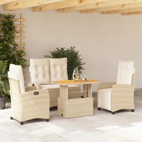 Set da pranzo da giardino 4 pz con cuscini beige in polyrattan