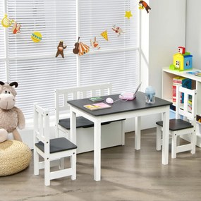 Costway Set tavolo attività di legno 2 in 1 con 2 sedie e 1 panca, Set 4 pezzi tavolo e sedie per bambini Grigio