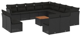 Set divani da giardino 14pz con cuscini in polyrattan nero