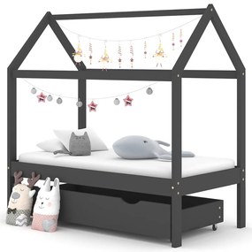 Giroletto Bambini Cassetto Grigio Scuro Pino Massello 70x140 Cm /