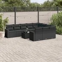 Set Divani da Giardino 11 pz con Cuscini in Polyrattan Nero 3251832