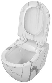 WC sospeso Rimless in ceramica marmorizzata bianca con sedile Tokyo