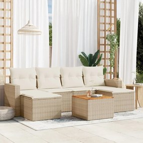 Set divani da giardino 7 pz con cuscini beige in polyrattan