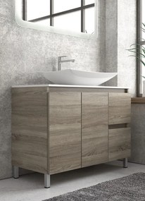 Composizione bagno 100cm a terra: mobile, specchio led e colonna TOD-100B - KAMALU