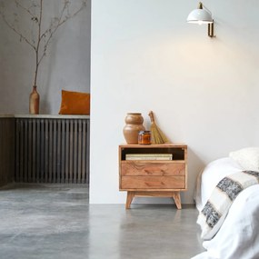 Tikamoon - comodino letto legno massello acacia camera letto stanza legno chiaro