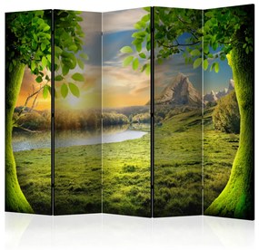 Paravento design Glade of Dreams II (5 pezzi) - Paesaggio tra alberi