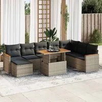 Set Divano da Giardino 9pz con Cuscini Grigio Polyrattan Acacia 3327525