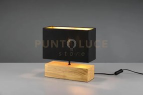 Woddy lampada da tavolo base rettangolare legno e paralume nero h. ...