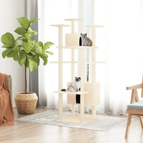 Albero per Gatti con Tiragraffi in Sisal Crema 162 cm