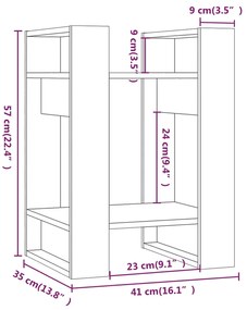 Libreria/Divisorio Grigio 41x35x57 cm in Legno Massello di Pino