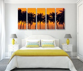 Quadri 5 pezzi – Tramonto sulle palme