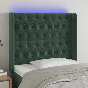 Testiera A Led Verde Scuro 103x16x118/128 Cm İn Velluto /