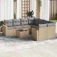 Set Divano da Giardino 9 pz con Cuscini Beige in Polyrattan 3251096