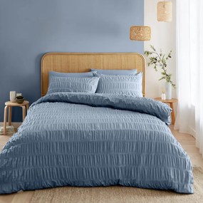 Set copripiumino e federa blu in crêpe per letto matrimoniale e per letto esteso 230x220 cm Seersucker – Catherine Lansfield