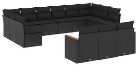 Set divani da giardino 13pz con cuscini nero in polyrattan