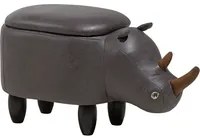 Sgabello per bambini Animale Rhino con contenitore con gambe in legno in ecopelle grigio scuro Poggiapiedi per la cameretta dei bambini