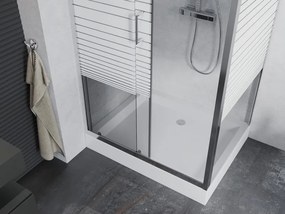 Mexen Apia cabina doccia scorrevole 100 x 80 cm, strisce bianche, cromo + piatto doccia Rio - 840-100-080-01-20-4510