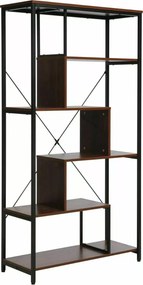 Libreria Net A in legno laminato noce scuro e metallo – 85x35x163 cm