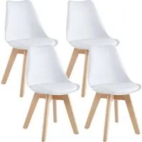 Set 4 Sedie Sala Da Pranzo Ufficio Con Gambe In Legno Di Faggio Schienale Ergonomico Seduta Imbottita In SimilPelle Sedia Cucina Soggiorno Sala Attesa Eleganti Moderne Robuste Solide - Bianco