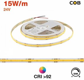 Striscia LED Professional COB - IP20 - 15W/m - 5m - 110lm/W - CRI92 - 24V Colore Bianco Freddo 5.700K