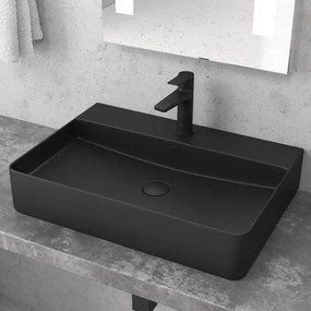 Lavabo appoggio rettangolare in ceramica nera opaca | Litos - KAMALU