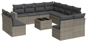 Set Divani da Giardino 12 pz con Cuscini Grigio in Polyrattan