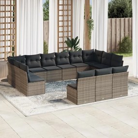 Set divani da giardino 13 pz con cuscini grigio in polyrattan