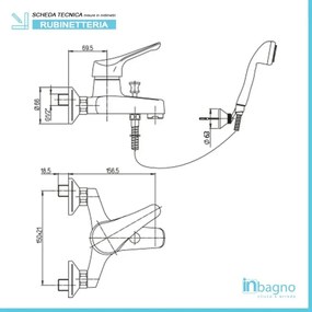 Set miscelatori lavabo bidet e vasca con kit doccia cromati Piralla Ariel scarico incluso